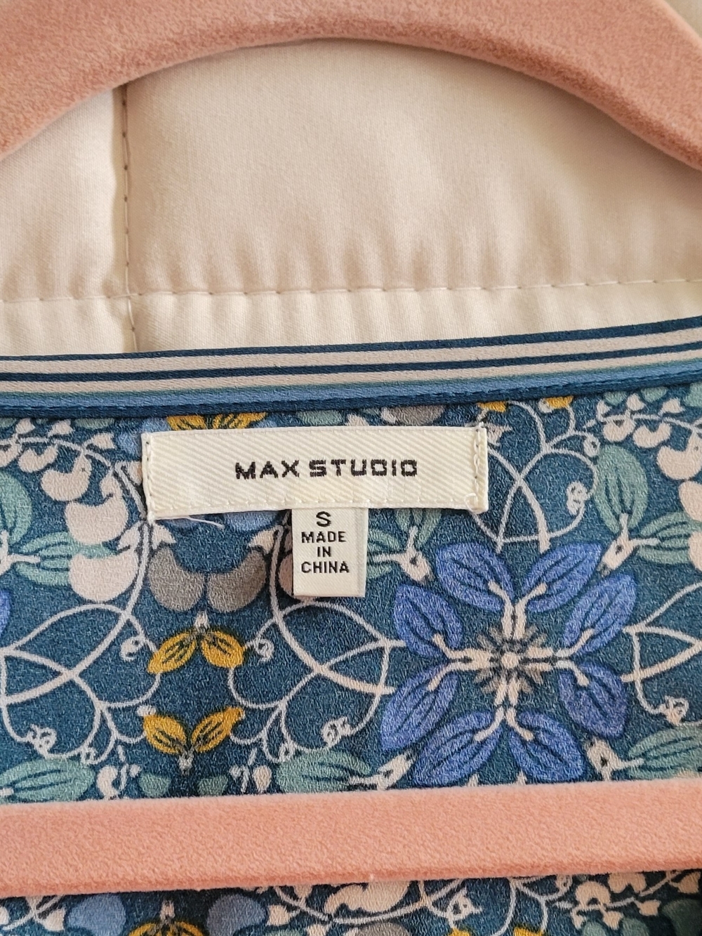 Max Studio Floral Button-Up Blouse — Blue & Pink